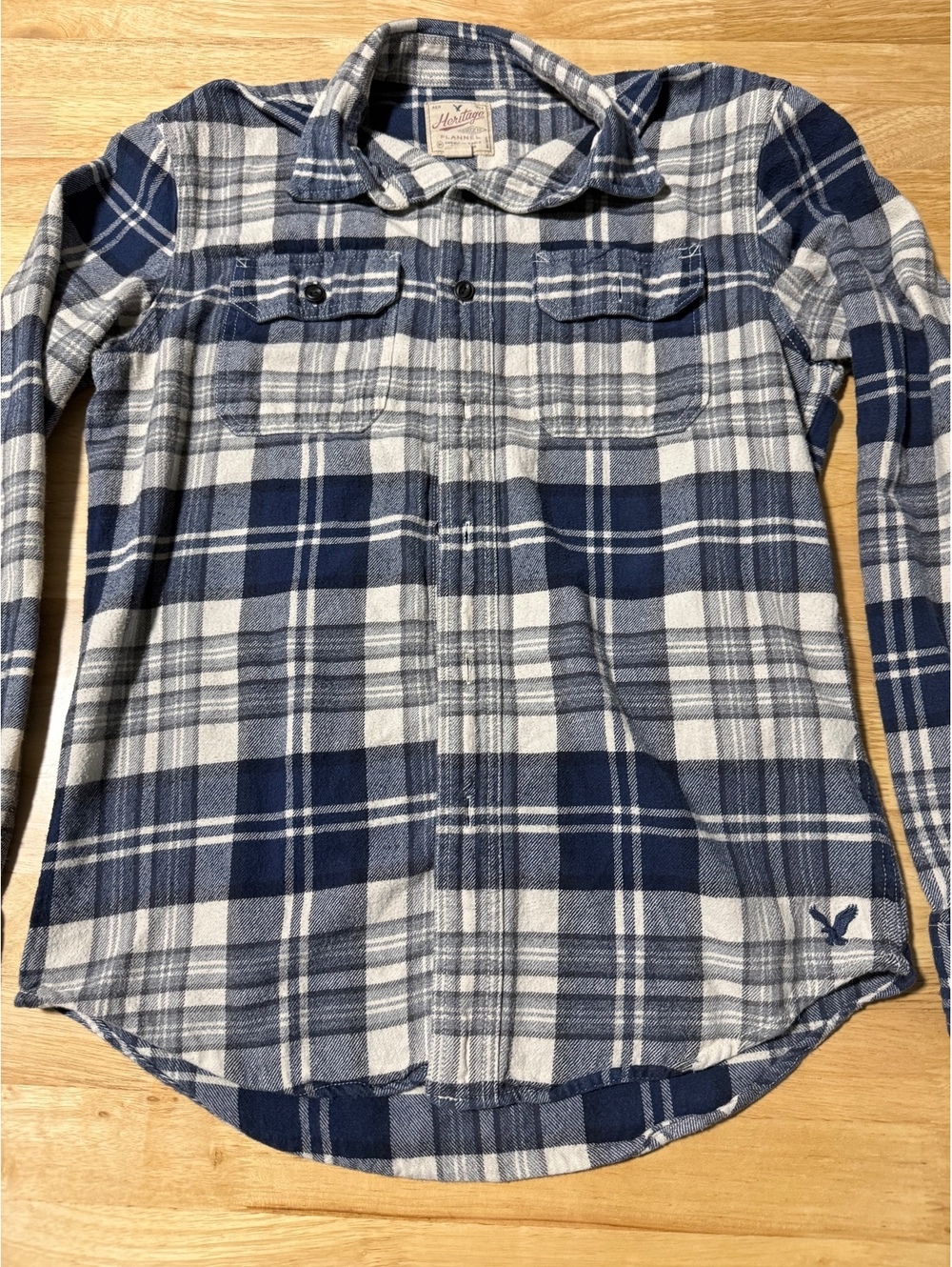American Eagle Heritage Women’s Small Blue Plaid Flannel Button Down Shirt
